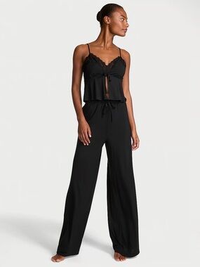 Victoria's Secret SoSoft Modal Black Lace-Trim Cami Pants Pajama Intimate Set